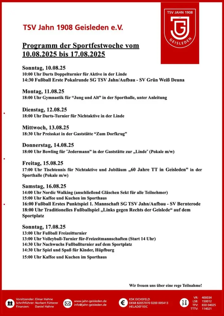 Rahmenplan Sportfest 2025